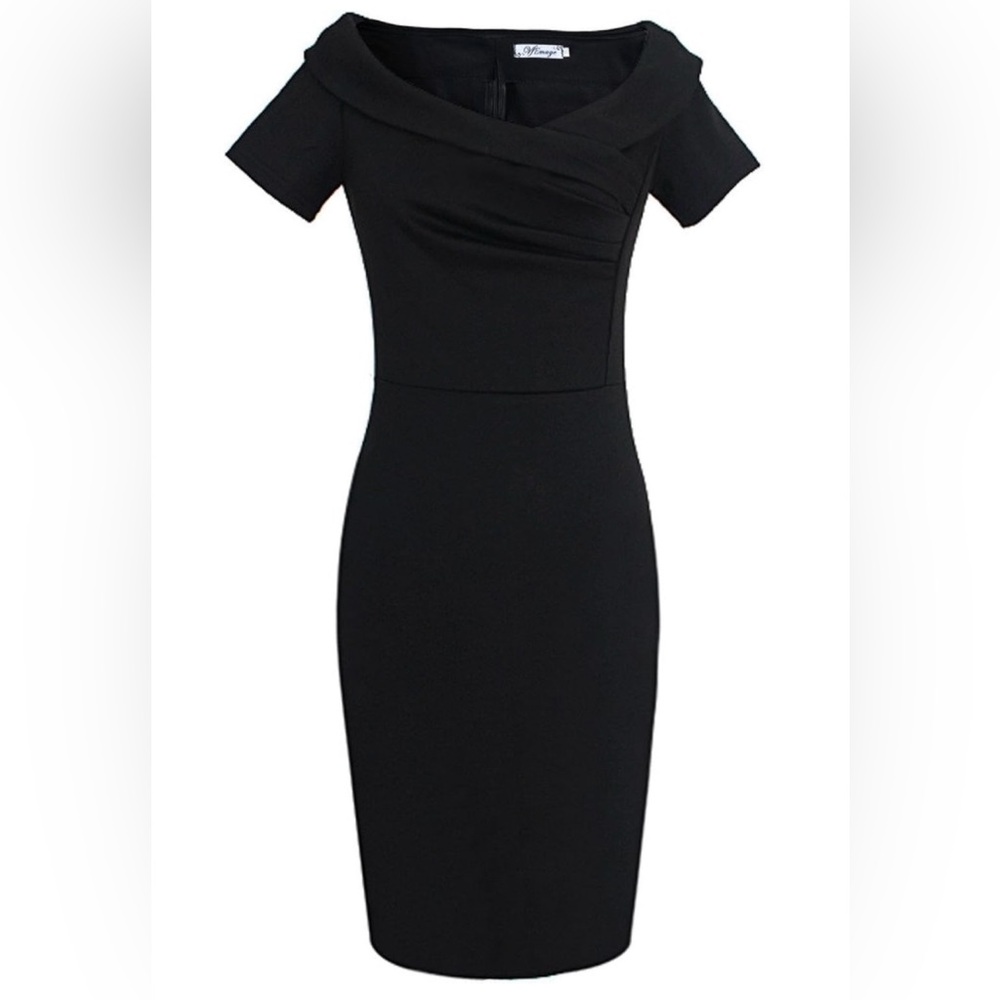 NWT Retro Pinup 50s/ 60s Wiggle Dress Black Off Shoulder Vintage Look Rockabilly - Picture 2 of 14